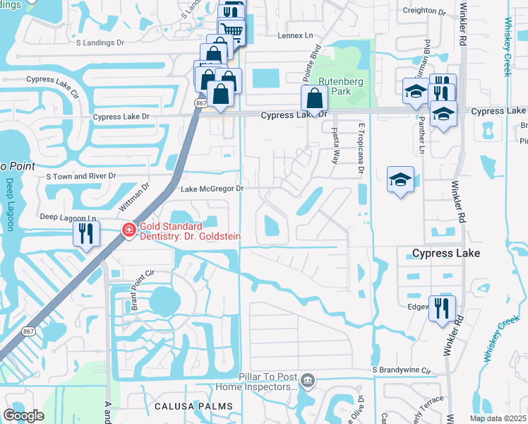 map of restaurants, bars, coffee shops, grocery stores, and more near 13700 Julias Way in Fort Myers