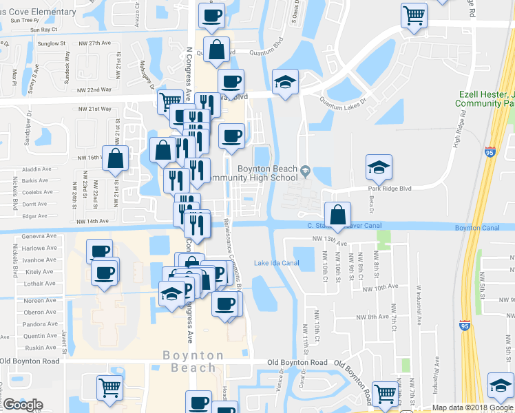 map of restaurants, bars, coffee shops, grocery stores, and more near 1359 Piazza Pitti in Boynton Beach