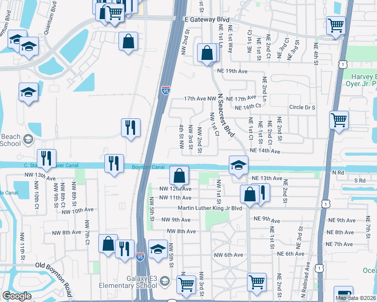 map of restaurants, bars, coffee shops, grocery stores, and more near 1411 Northwest 3rd Street in Boynton Beach