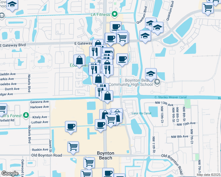 map of restaurants, bars, coffee shops, grocery stores, and more near 3207 Renaissance Way in Boynton Beach