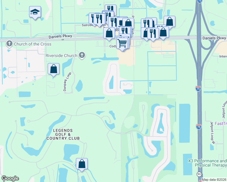 map of restaurants, bars, coffee shops, grocery stores, and more near 8805 Cypress Preserve Place in Fort Myers