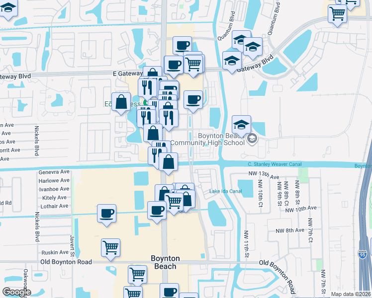 map of restaurants, bars, coffee shops, grocery stores, and more near 3207 Renaissance Way in Boynton Beach
