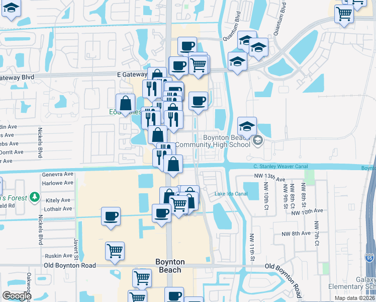 map of restaurants, bars, coffee shops, grocery stores, and more near 3207 Renaissance Way in Boynton Beach