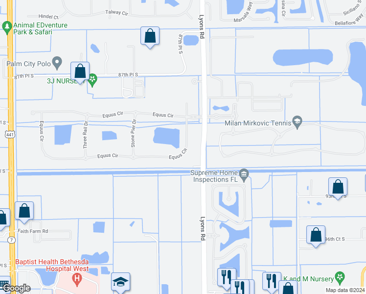 map of restaurants, bars, coffee shops, grocery stores, and more near 9035 Equus Circle in Boynton Beach
