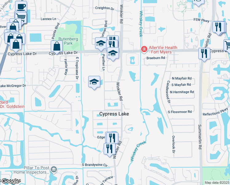 map of restaurants, bars, coffee shops, grocery stores, and more near 8741 Lueck Lane in Fort Myers