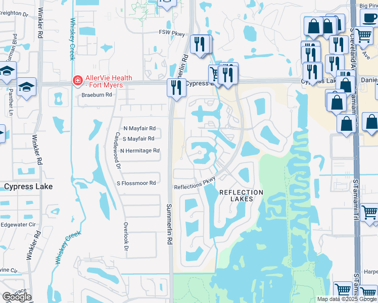 map of restaurants, bars, coffee shops, grocery stores, and more near 13950 Lake Mahogany Boulevard in Fort Myers