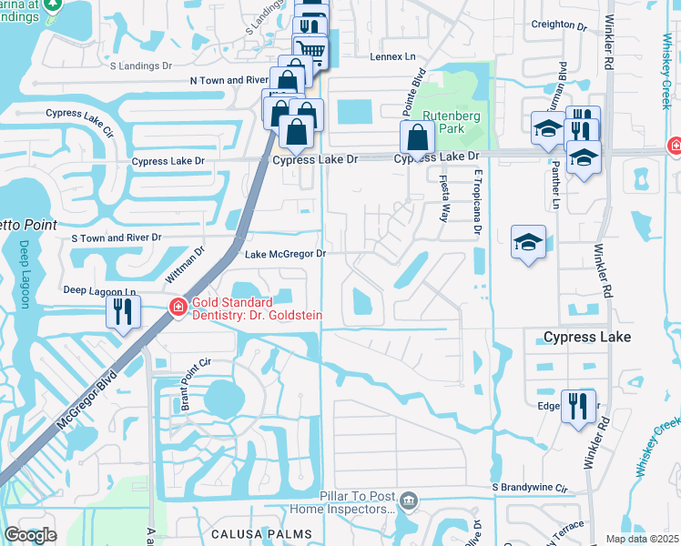 map of restaurants, bars, coffee shops, grocery stores, and more near 13700 Julias Way in Fort Myers