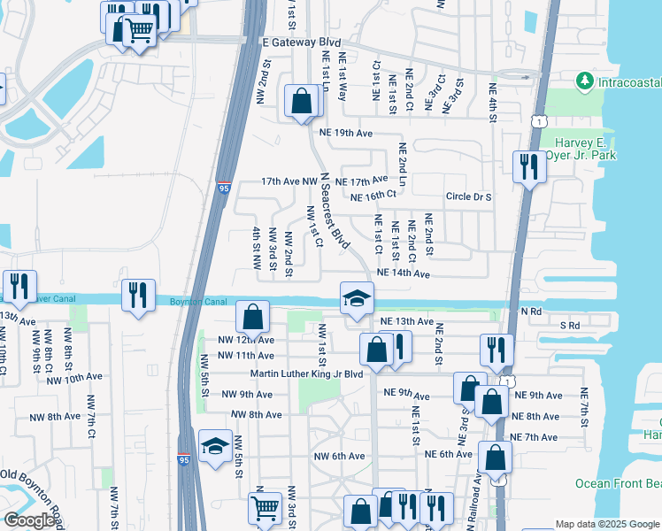 map of restaurants, bars, coffee shops, grocery stores, and more near 143 Northwest 14th Avenue in Boynton Beach