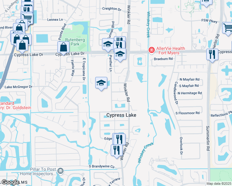 map of restaurants, bars, coffee shops, grocery stores, and more near 21 Lueck Lane in Fort Myers