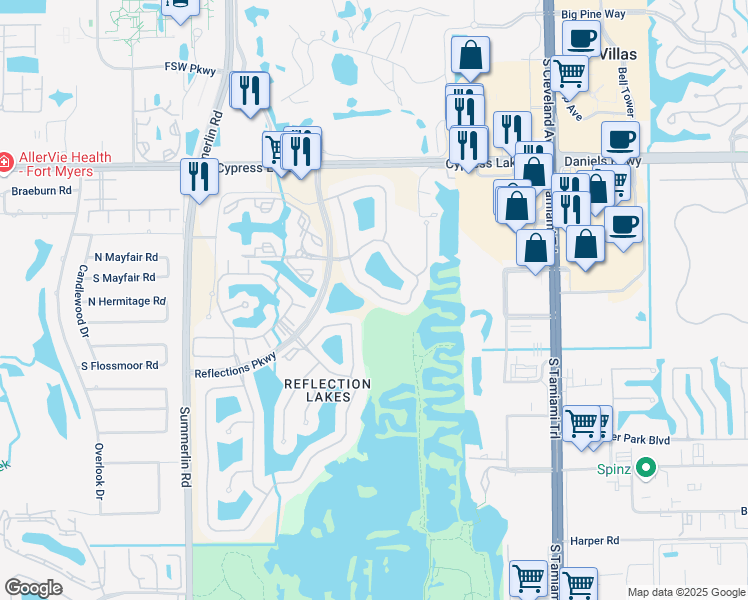 map of restaurants, bars, coffee shops, grocery stores, and more near 13766 Bald Cypress Circle in Fort Myers