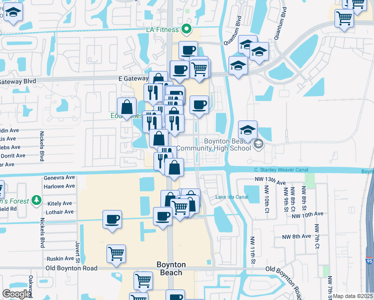map of restaurants, bars, coffee shops, grocery stores, and more near 3207 Renaissance Way in Boynton Beach
