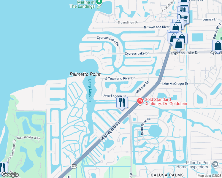 map of restaurants, bars, coffee shops, grocery stores, and more near 6939 Julie Ann Circle in Fort Myers