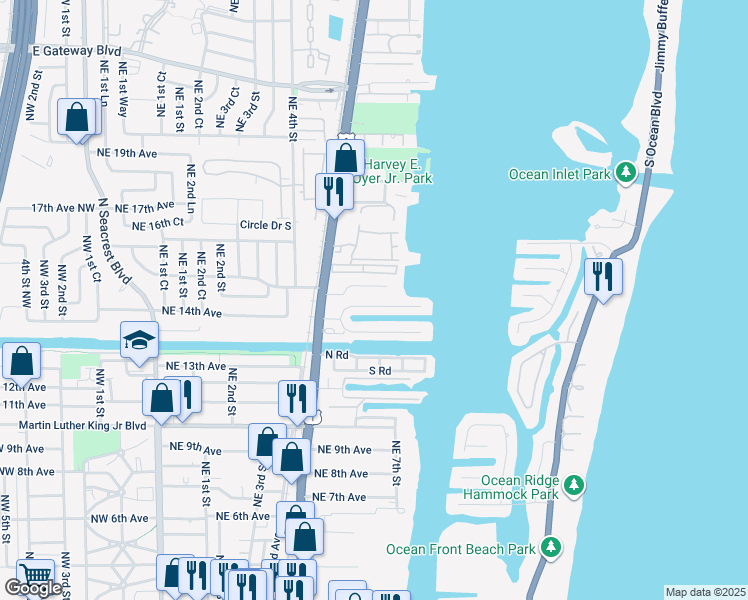map of restaurants, bars, coffee shops, grocery stores, and more near 711 Ocean Inlet Drive in Boynton Beach