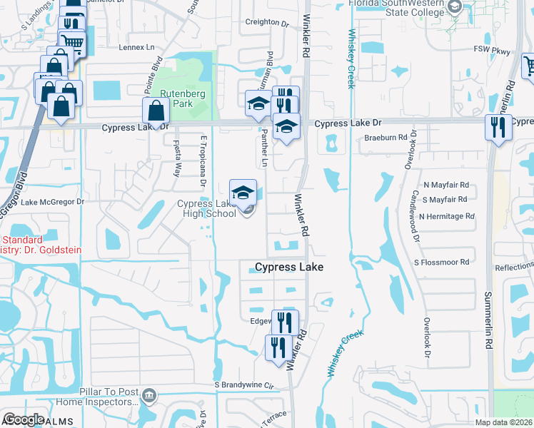 map of restaurants, bars, coffee shops, grocery stores, and more near 8741 Lueck Lane in Fort Myers