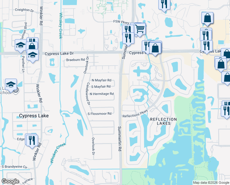map of restaurants, bars, coffee shops, grocery stores, and more near 1691 North Hermitage Road in Fort Myers