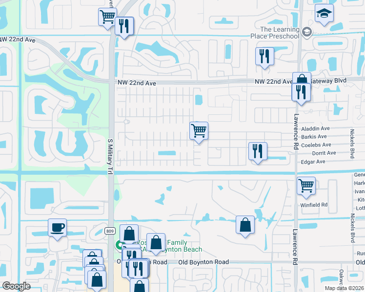 map of restaurants, bars, coffee shops, grocery stores, and more near 13003 Janico Bay in Boynton Beach