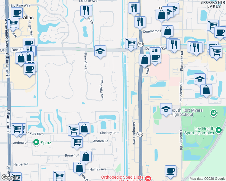 map of restaurants, bars, coffee shops, grocery stores, and more near 6433 Morgan La Fee Lane in Fort Myers