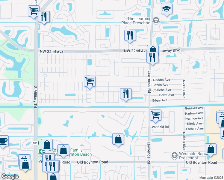 map of restaurants, bars, coffee shops, grocery stores, and more near 4327 Mission Bell Drive in Boynton Beach