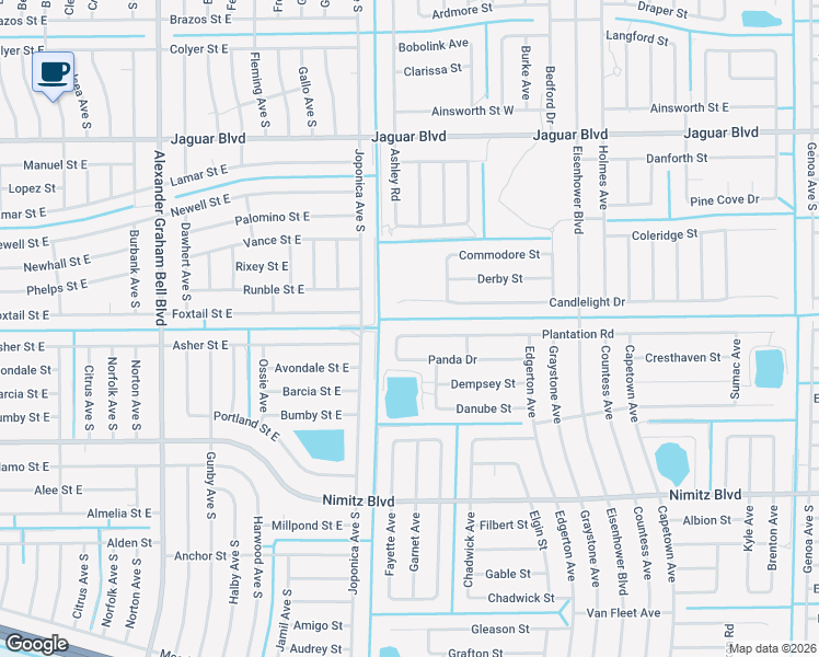 map of restaurants, bars, coffee shops, grocery stores, and more near 901 Plantation Road in Lehigh Acres