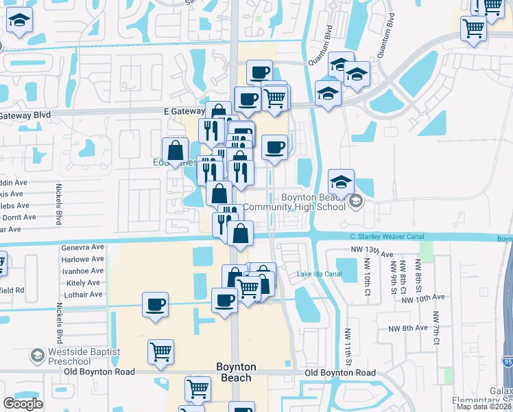 map of restaurants, bars, coffee shops, grocery stores, and more near 3207 Renaissance Way in Boynton Beach