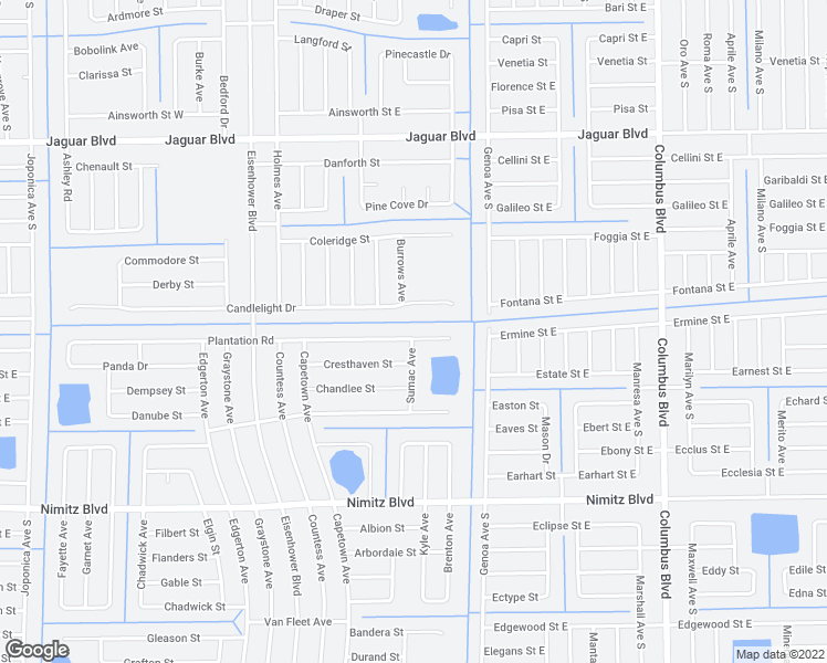 map of restaurants, bars, coffee shops, grocery stores, and more near 1123 Plantation Road in Lehigh Acres