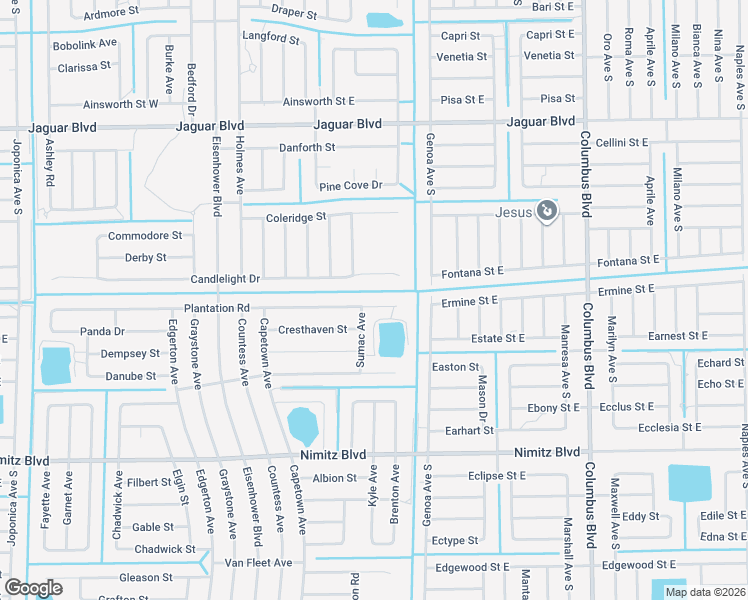 map of restaurants, bars, coffee shops, grocery stores, and more near 1123 Plantation Road in Lehigh Acres
