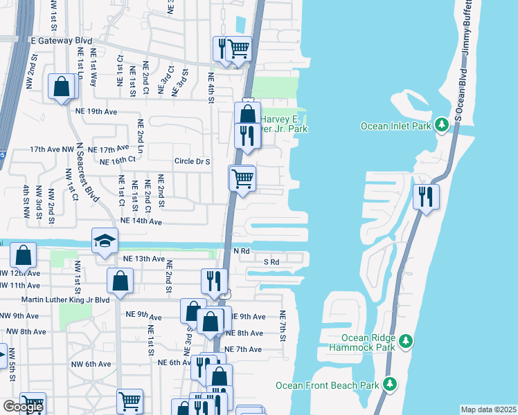 map of restaurants, bars, coffee shops, grocery stores, and more near 711 Ocean Inlet Drive in Boynton Beach