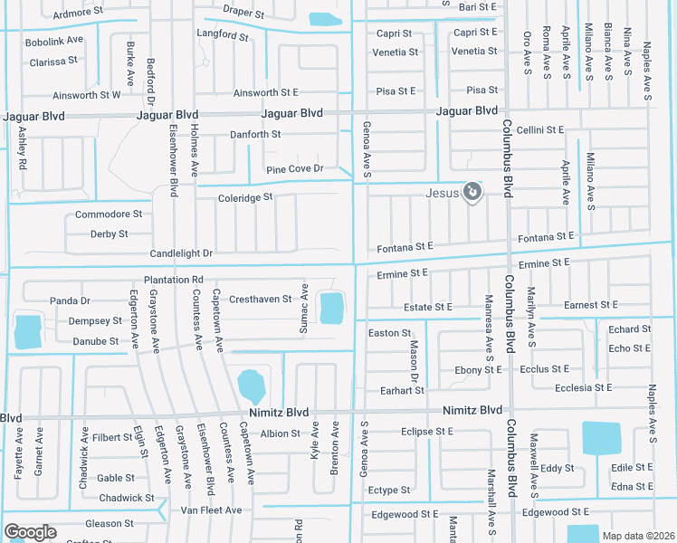 map of restaurants, bars, coffee shops, grocery stores, and more near 1147 Plantation Road in Lehigh Acres