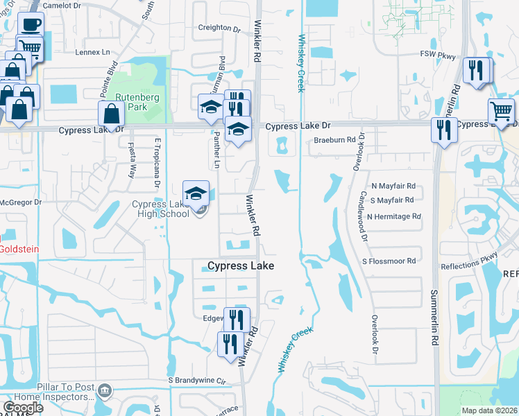 map of restaurants, bars, coffee shops, grocery stores, and more near in Cypress Lake