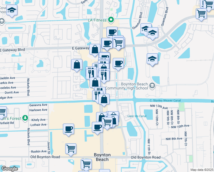 map of restaurants, bars, coffee shops, grocery stores, and more near 3207 Renaissance Way in Boynton Beach