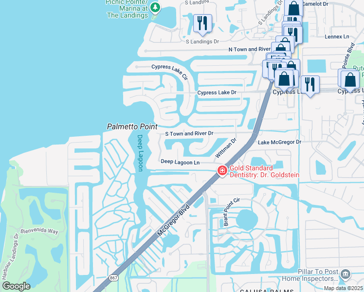 map of restaurants, bars, coffee shops, grocery stores, and more near 6939 Julie Ann Circle in Fort Myers