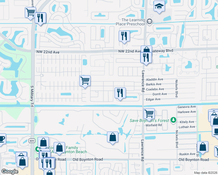 map of restaurants, bars, coffee shops, grocery stores, and more near 4327 Mission Bell Drive in Boynton Beach