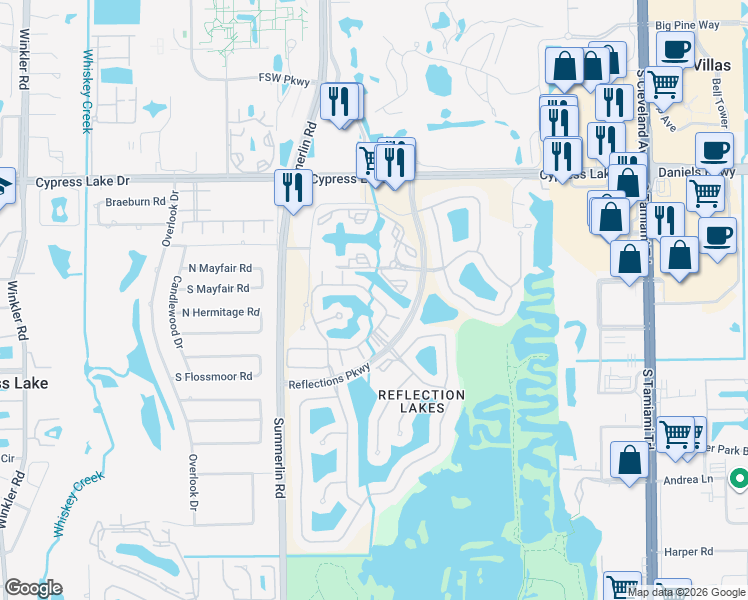 map of restaurants, bars, coffee shops, grocery stores, and more near 13850 Lake Mahogany Blvd in Fort Myers