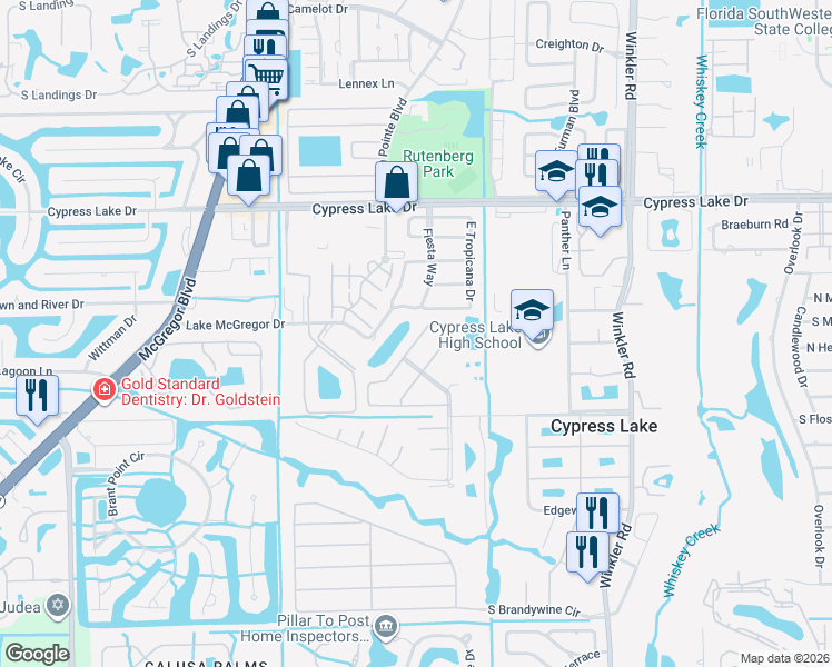 map of restaurants, bars, coffee shops, grocery stores, and more near 6817 Sandtrap Drive North in Fort Myers