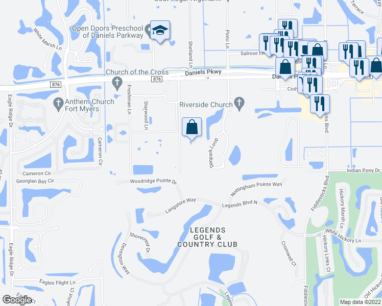 map of restaurants, bars, coffee shops, grocery stores, and more near 13931 Sophomore Lane in Fort Myers