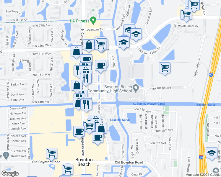 map of restaurants, bars, coffee shops, grocery stores, and more near 1219 Via Fatini in Boynton Beach