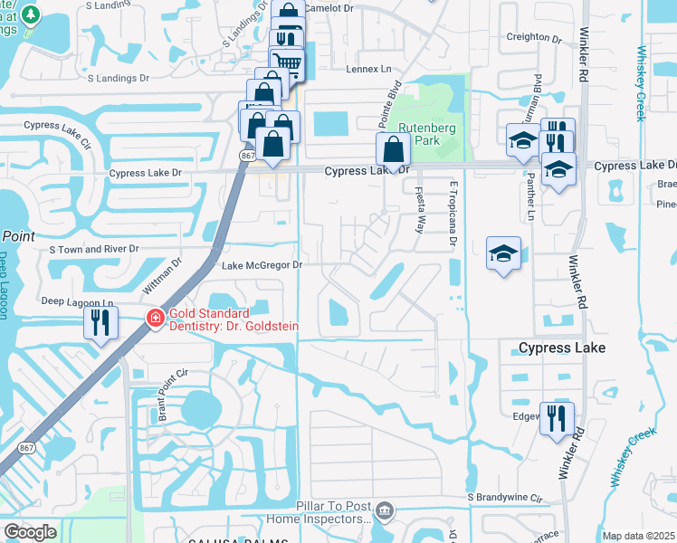 map of restaurants, bars, coffee shops, grocery stores, and more near 13700 Julias Way in Fort Myers
