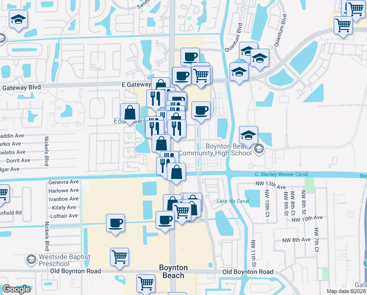 map of restaurants, bars, coffee shops, grocery stores, and more near 3207 Renaissance Way in Boynton Beach