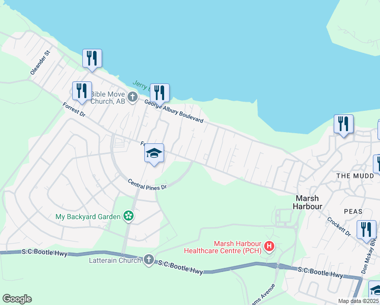 map of restaurants, bars, coffee shops, grocery stores, and more near in Marsh Harbour