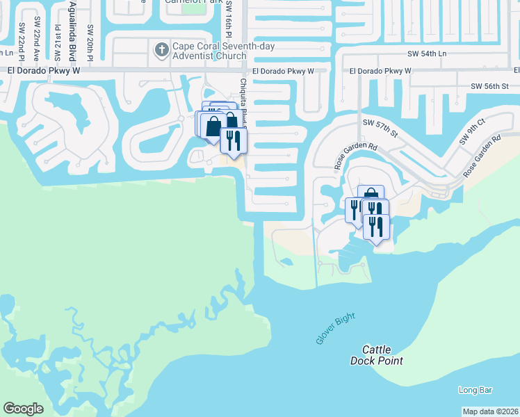 map of restaurants, bars, coffee shops, grocery stores, and more near 1530 Hermitage Lane in Cape Coral