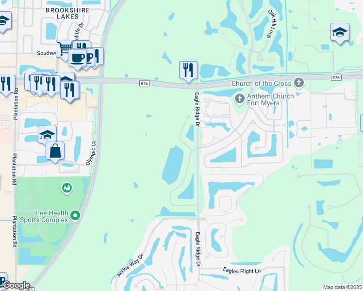 map of restaurants, bars, coffee shops, grocery stores, and more near 13860 Eagle Ridge Lakes Drive in Fort Myers
