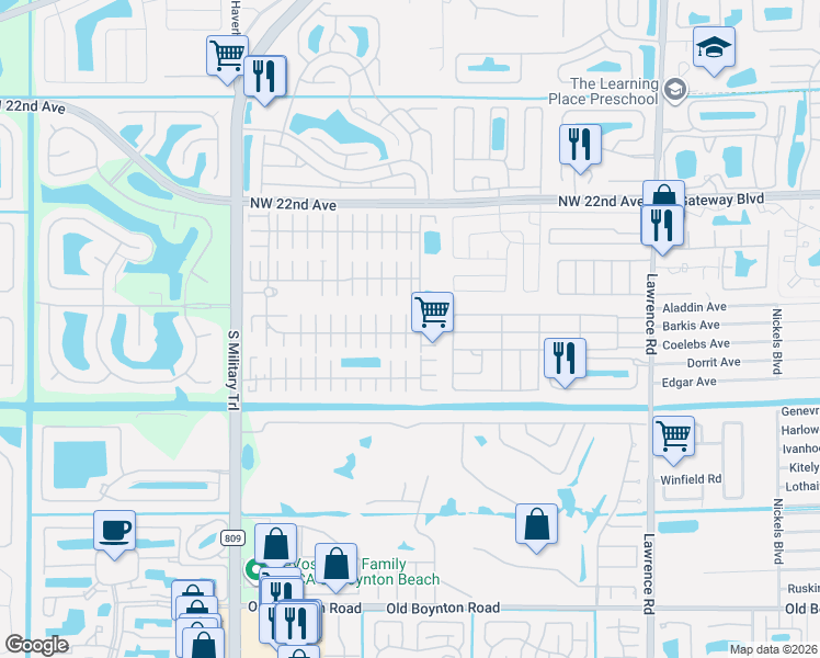 map of restaurants, bars, coffee shops, grocery stores, and more near 13003 Janico Bay in Boynton Beach