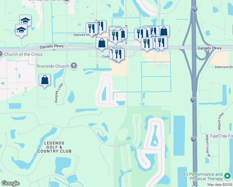 map of restaurants, bars, coffee shops, grocery stores, and more near 9012 West Ridge Court in Fort Myers