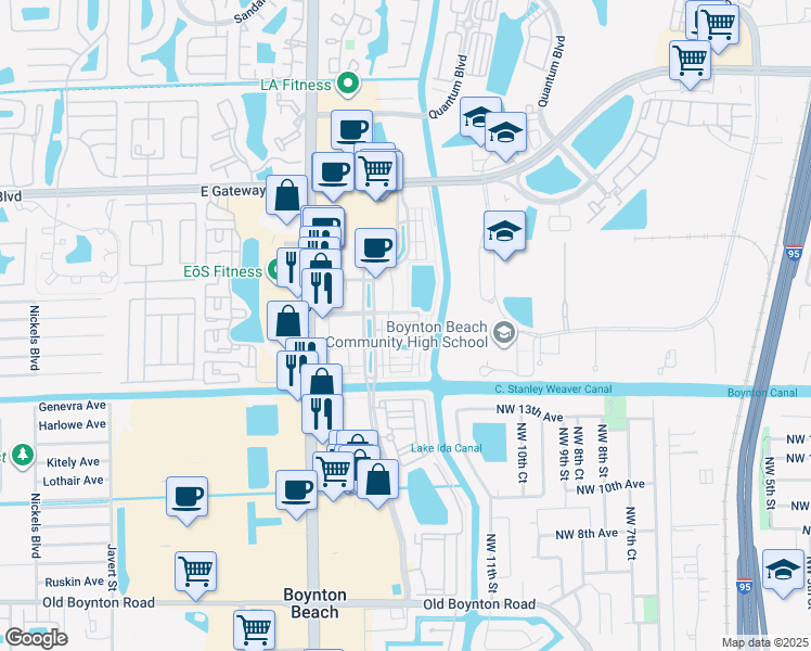 map of restaurants, bars, coffee shops, grocery stores, and more near 1246 Vía De Fossi in Boynton Beach