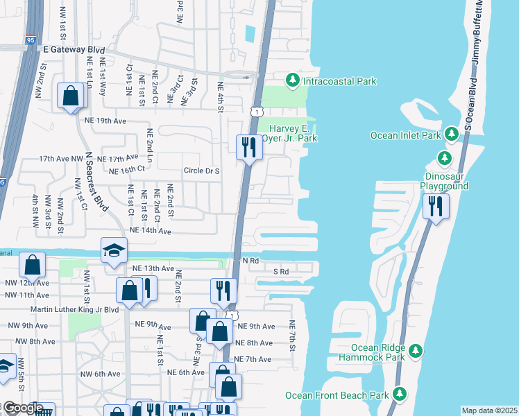 map of restaurants, bars, coffee shops, grocery stores, and more near 634 Manatee Bay Drive in Boynton Beach
