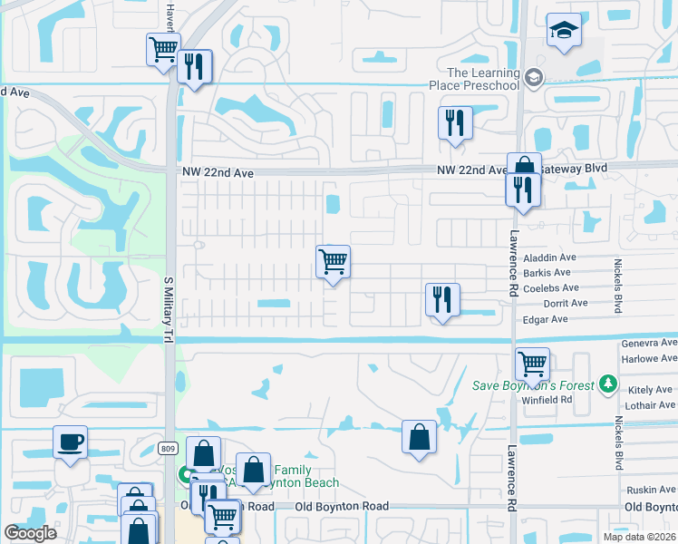 map of restaurants, bars, coffee shops, grocery stores, and more near 17007 Grand Terre Bay Drive in Boynton Beach