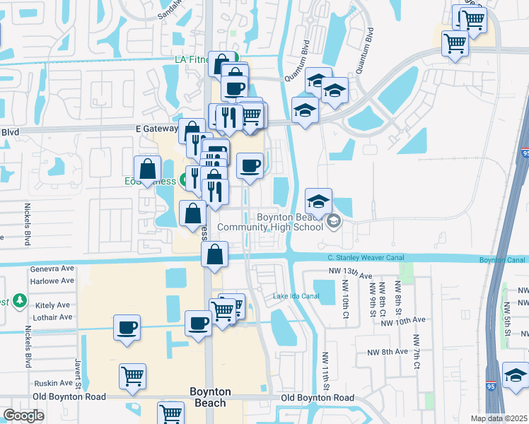 map of restaurants, bars, coffee shops, grocery stores, and more near 1271 Vía De Fossi in Boynton Beach