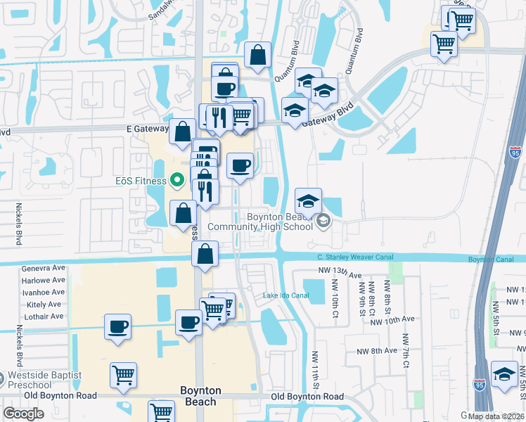 map of restaurants, bars, coffee shops, grocery stores, and more near 1229 Vía De Fossi in Boynton Beach