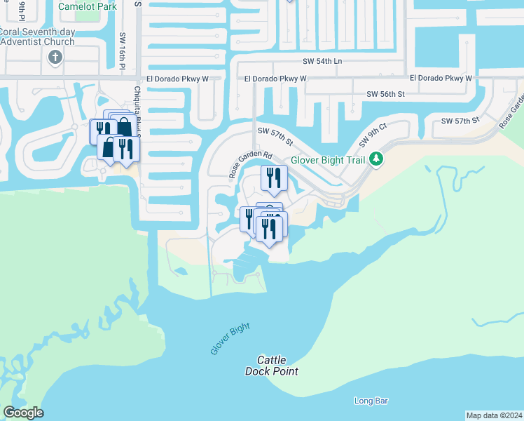 map of restaurants, bars, coffee shops, grocery stores, and more near 5902 Silver King Boulevard in Cape Coral