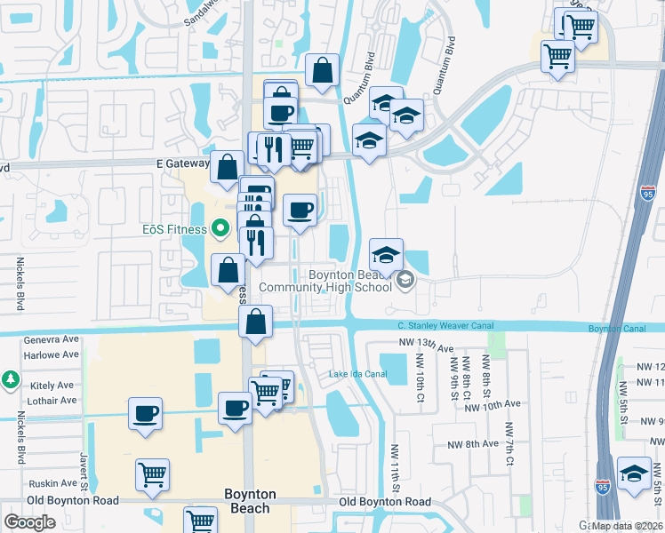 map of restaurants, bars, coffee shops, grocery stores, and more near 1211 Renaissance Drive in Boynton Beach